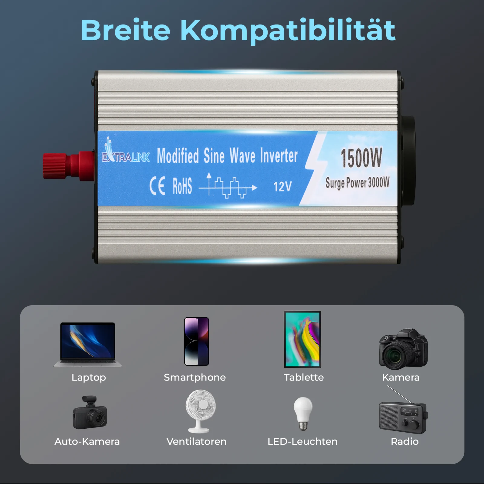 Extralink OPIM-1500W | Spannungswandler | Automotive 12V, 1500W modifizierte Sinuswelle