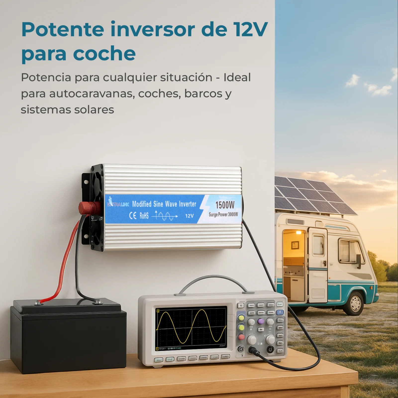 CONVERTIDOR DE TENSIÓN EXTRALINK 12V - 230V, 1500W, SINUSOIDAL MODIFICADO OPIM-1500W
