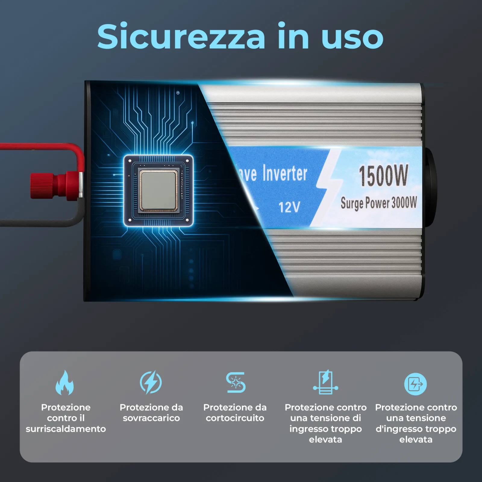 CONVERTITORE DI TENSIONE EXTRALINK 12V - 230V, 1500W, SINUSOIDALE MODIFICATO OPIM-1500W