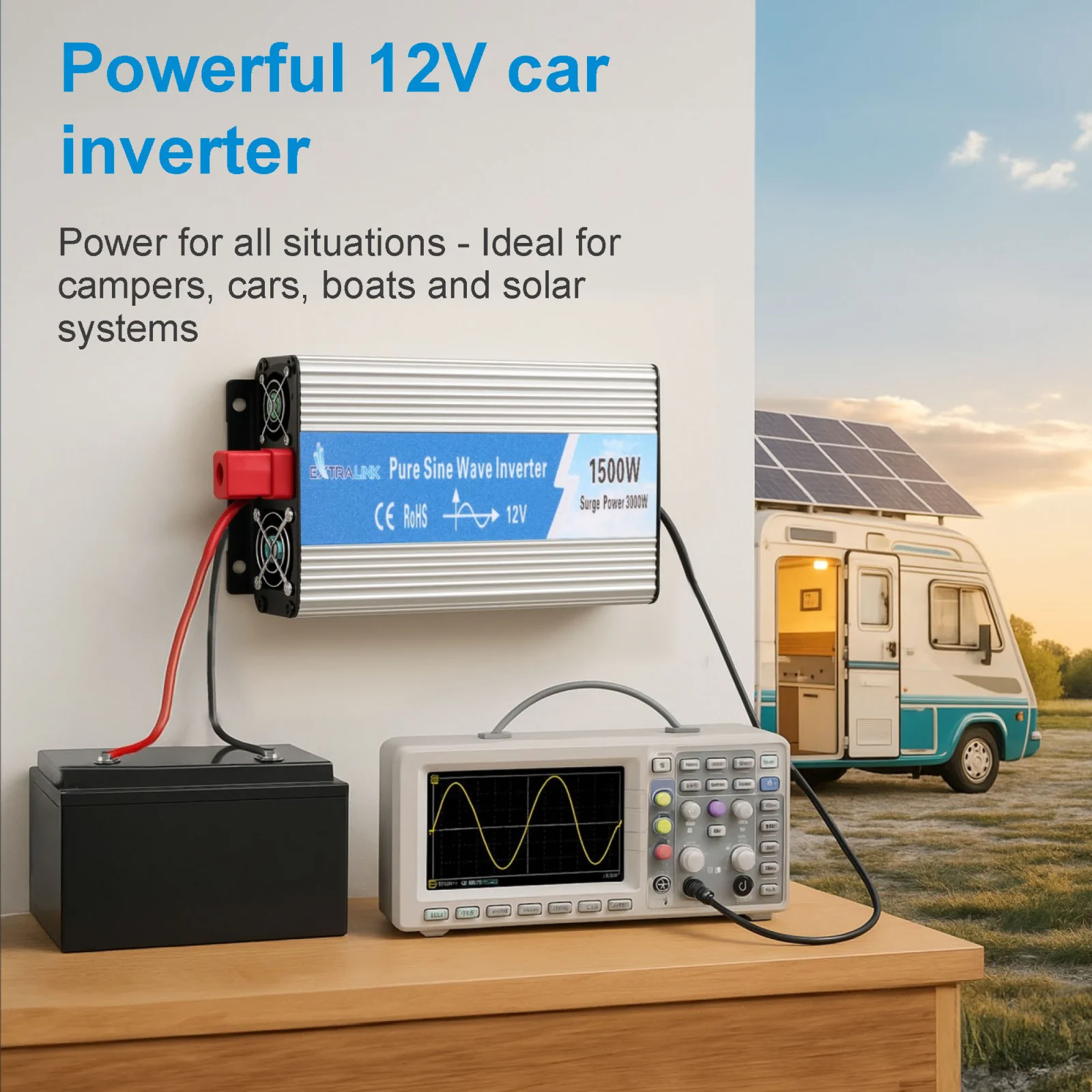 EXTRALINK VOLTAGE CONVERTER 12V - 230V, 1500W, PURE SINUS OPIP-1500W