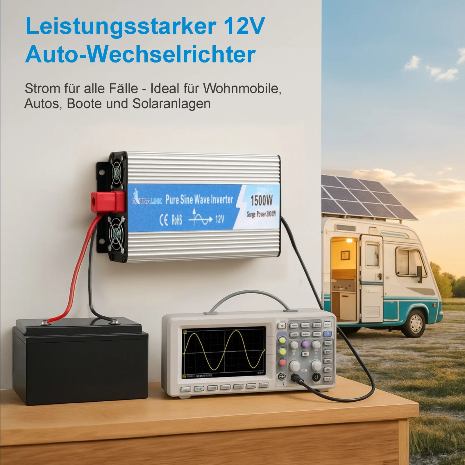 EXTRALINK SPANNUNGSWANDLER 12V - 230V, 1500W, REINER SINUS OPIP-1500W