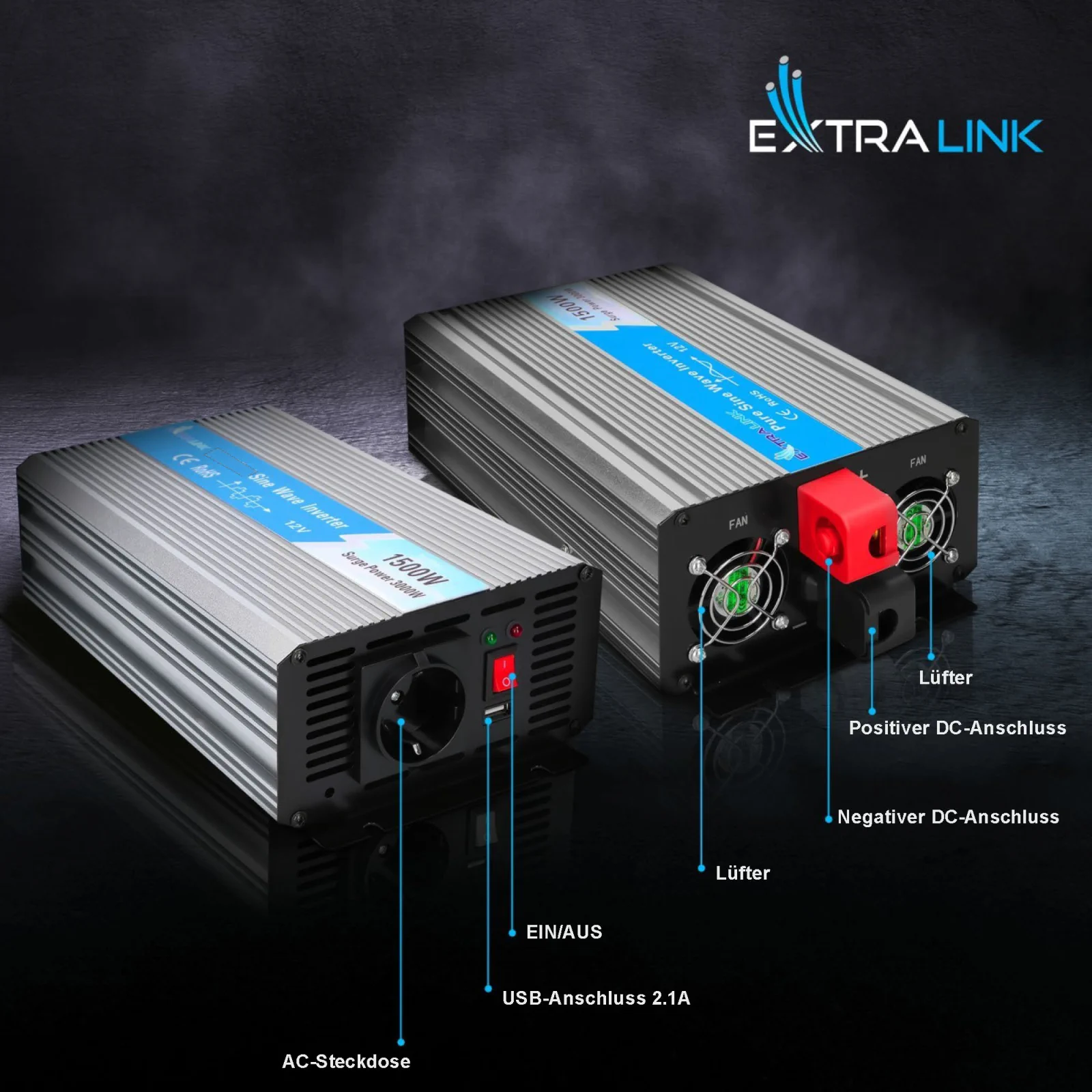 Extralink OPIP-1500W | Spannungswandler | Automotive 12V, 1500W reine Sinuswelle