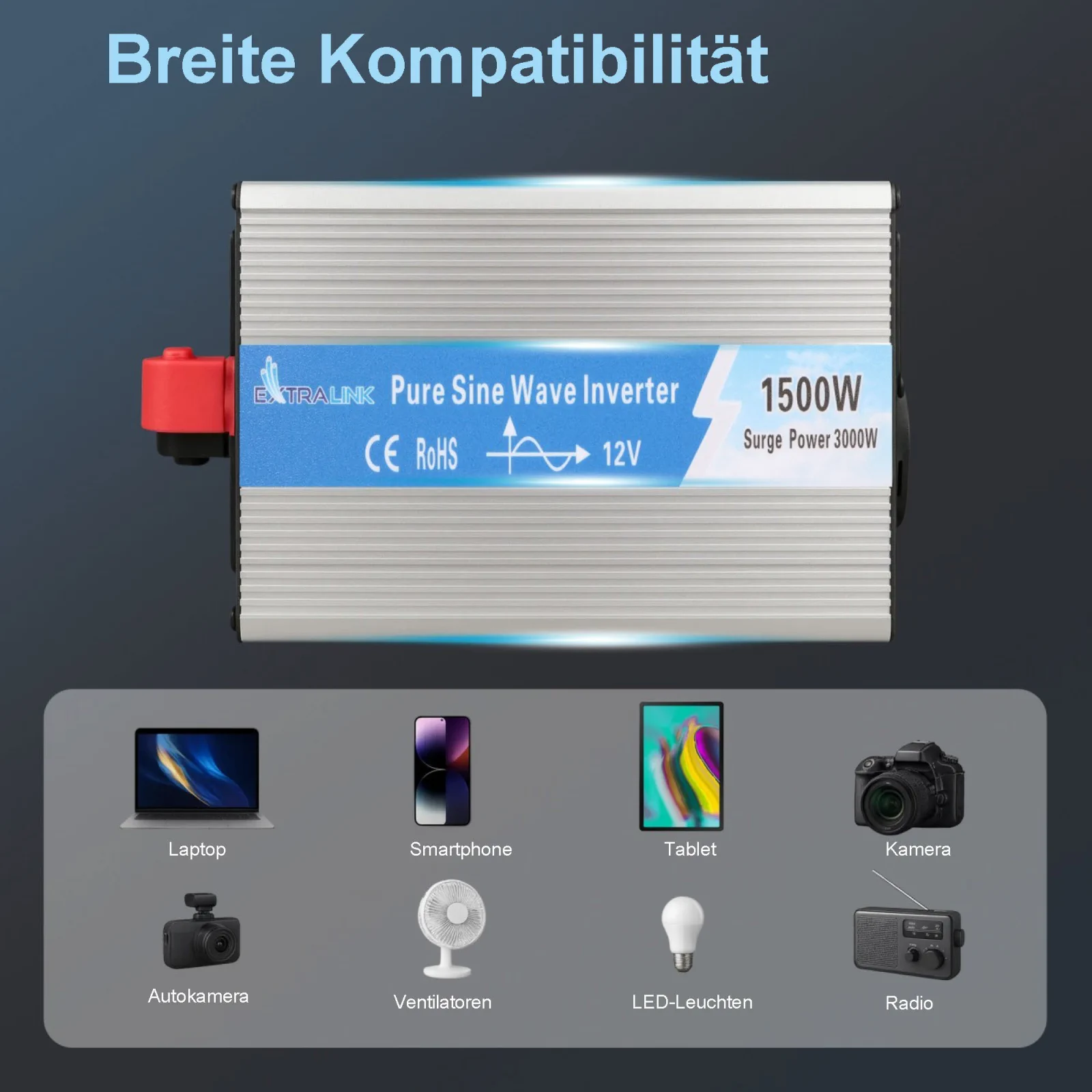 Extralink OPIP-1500W | Spannungswandler | Automotive 12V, 1500W reine Sinuswelle