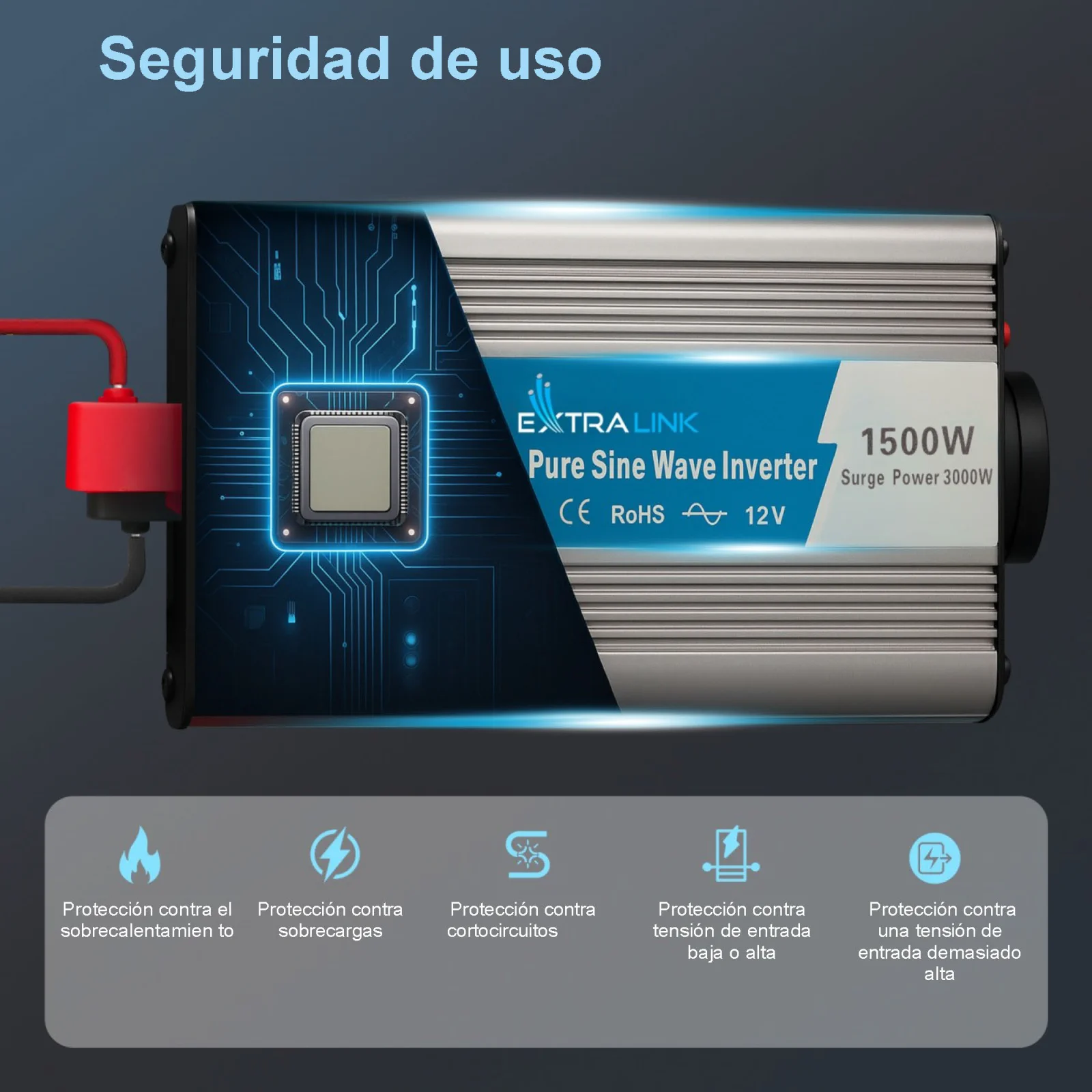 CONVERTIDOR DE TENSIÓN EXTRALINK 12V - 230V, 1500W, SINUSOIDAL PURO OPIP-1500W