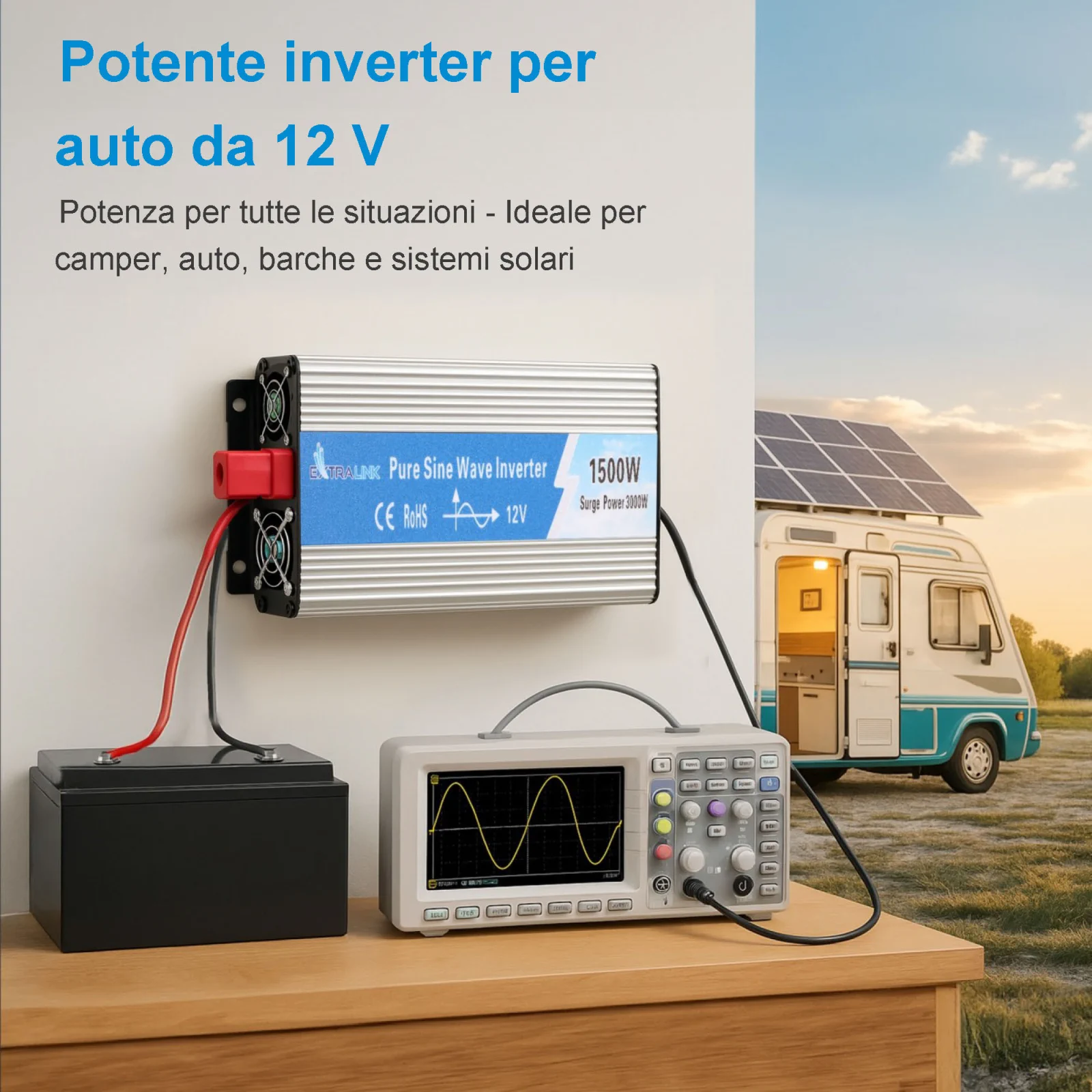 CONVERTITORE DI TENSIONE EXTRALINK 12V - 230V, 1500W, SINUS PURO OPIP-1500W