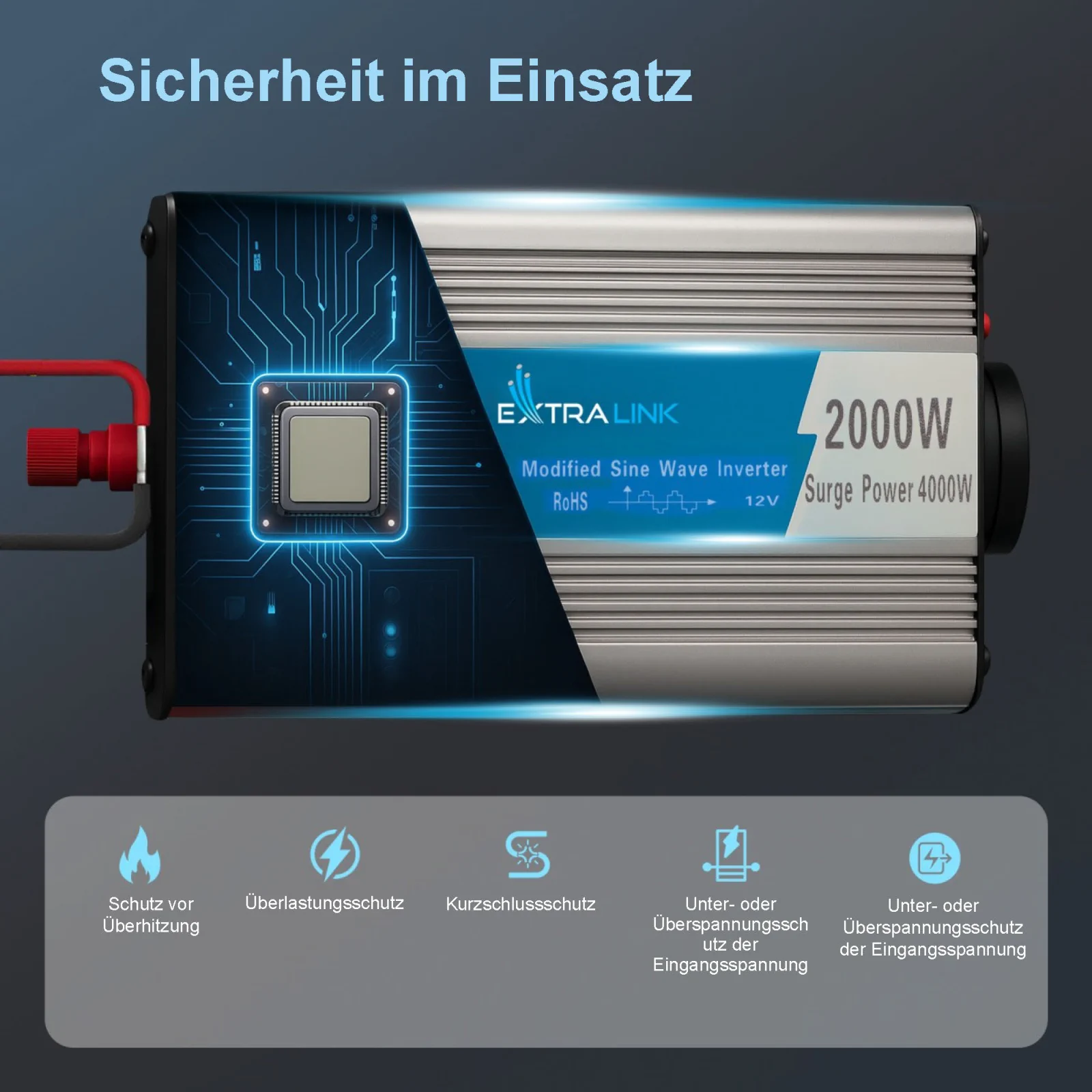 EXTRALINK SPANNUNGSWANDLER 12V - 230V, 2000W, MODIFIZIERTER SINUS OPIM-2000W