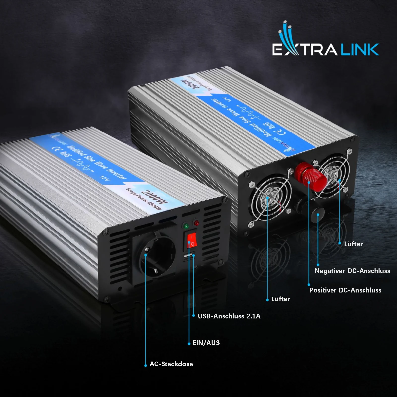 Extralink OPIM-2000W | Spannungswandler | Kfz 12V, 2000W modifizierte Sinuswelle