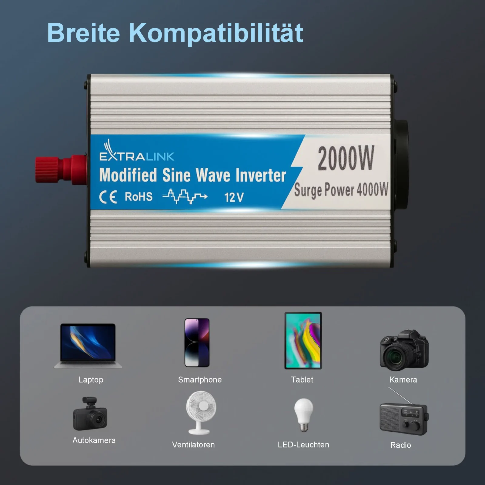 Extralink OPIM-2000W | Spannungswandler | Kfz 12V, 2000W modifizierte Sinuswelle