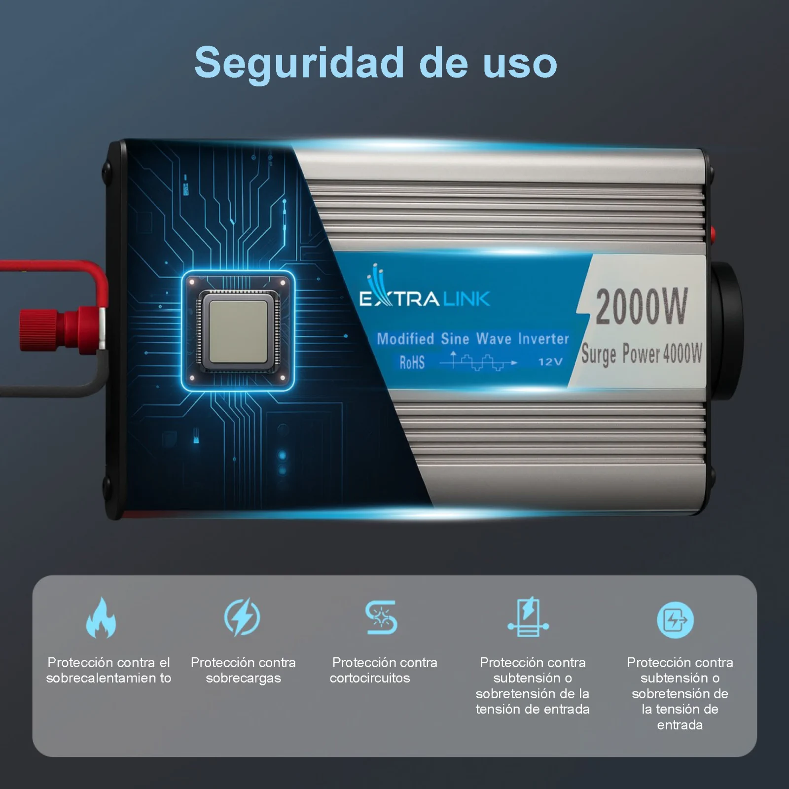 CONVERTIDOR DE TENSIÓN EXTRALINK 12V - 230V, 2000W, SINUSOIDAL MODIFICADO OPIM-2000W
