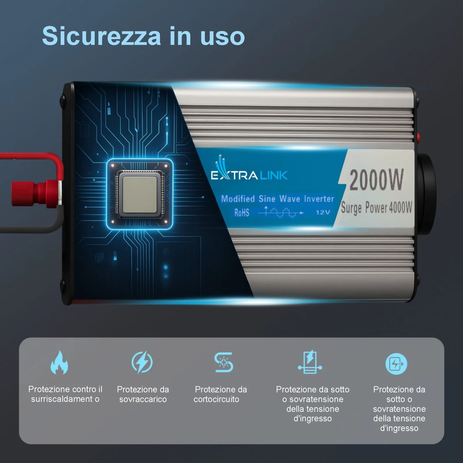 CONVERTITORE DI TENSIONE EXTRALINK 12V - 230V, 2000W, SINUSOIDALE MODIFICATO OPIM-2000W