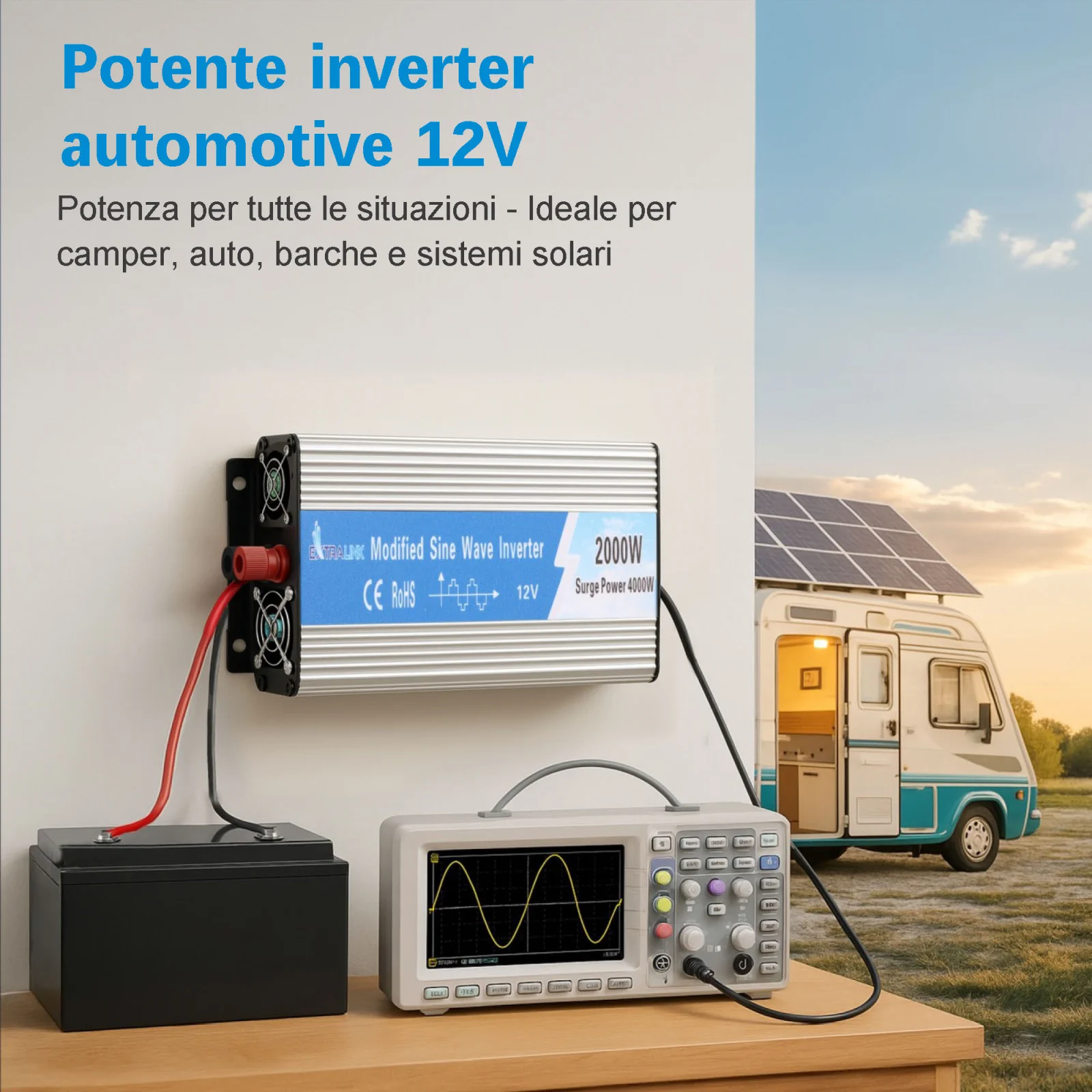 CONVERTITORE DI TENSIONE EXTRALINK 12V - 230V, 2000W, SINUSOIDALE MODIFICATO OPIM-2000W