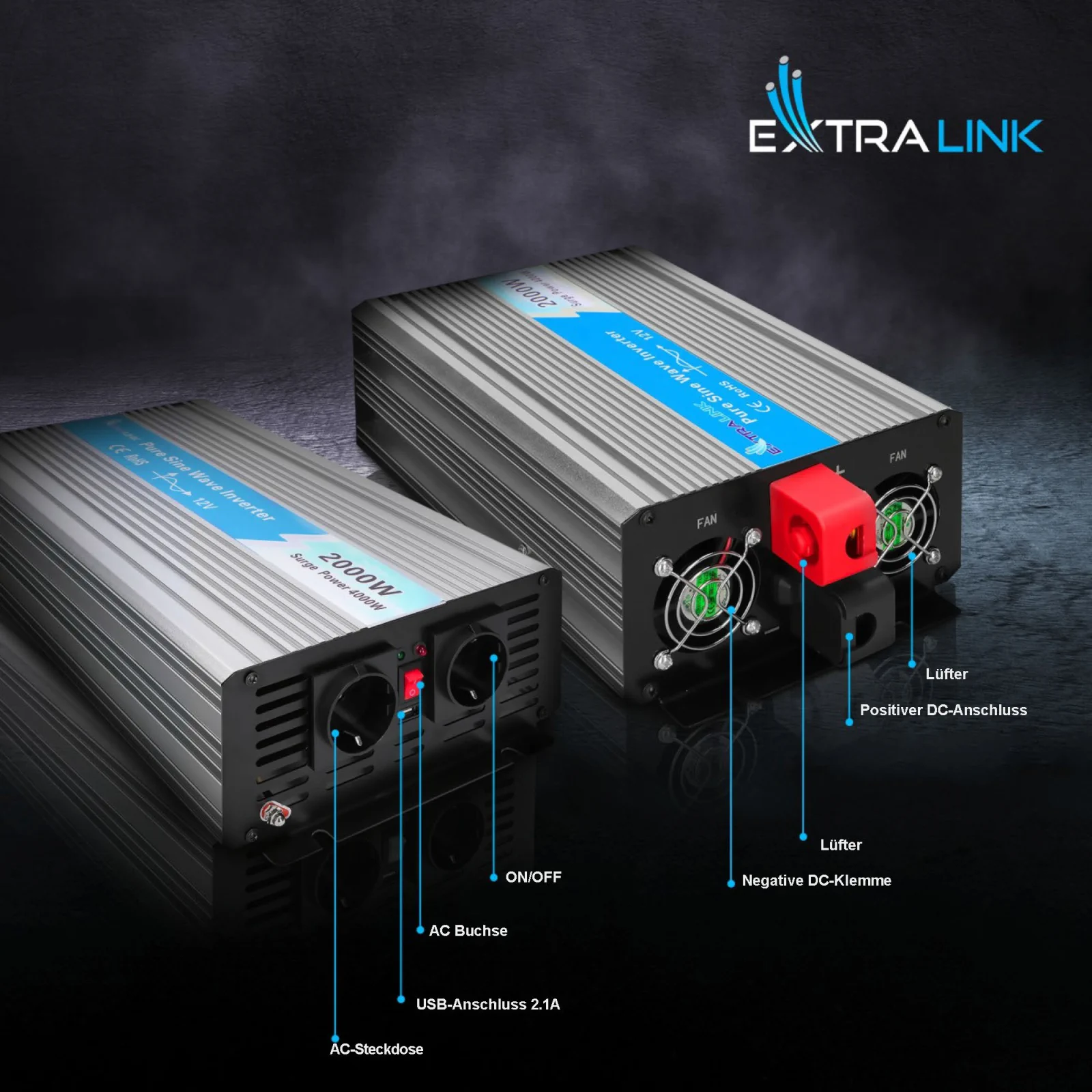 Extralink OPIP-2000W | Spannungswandler | Kfz 12V, 2000W reine Sinuswelle