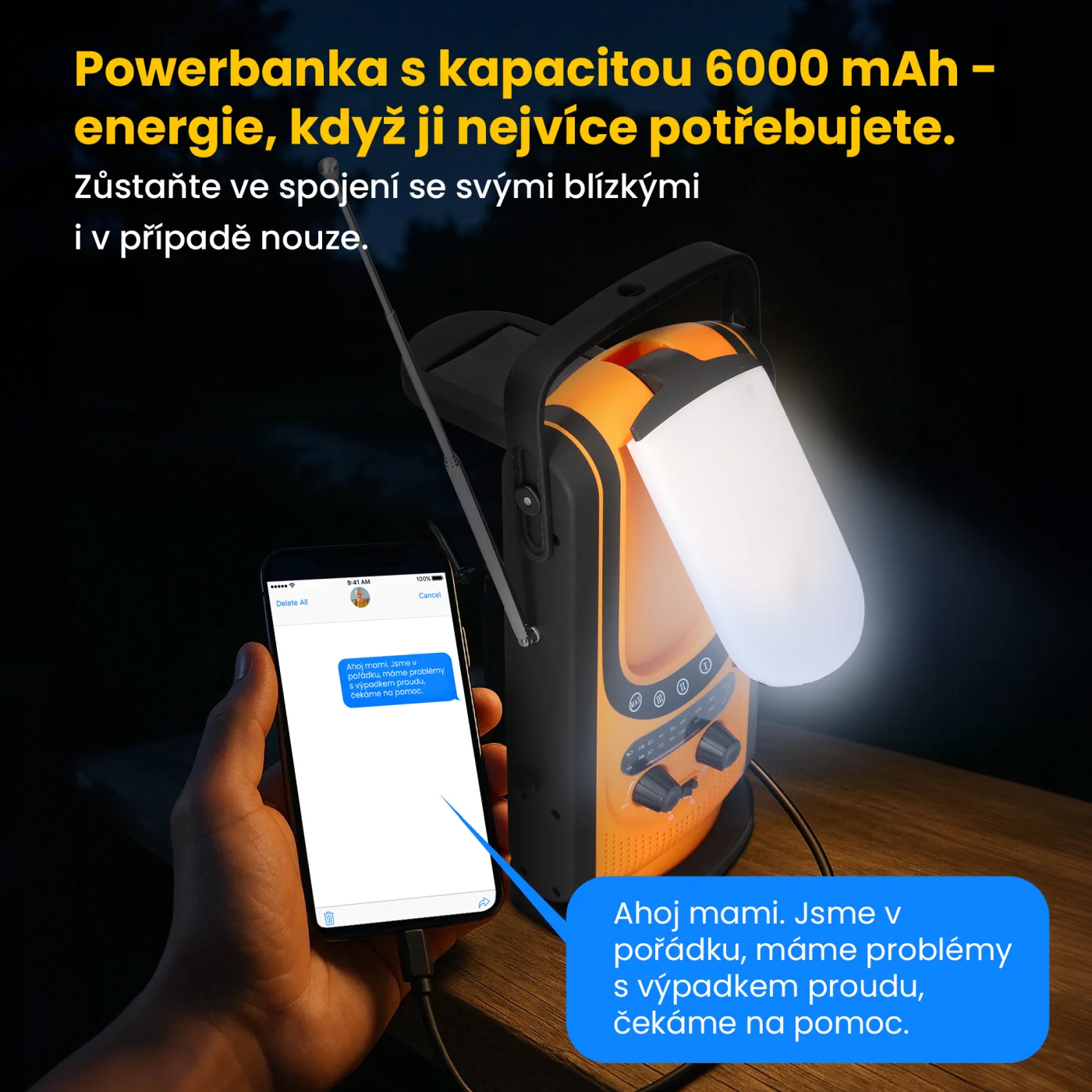 EXTRALINK SOL&Aacute;RN&Iacute; NOUZOV&Eacute; R&Aacute;DIO DYNAMO POWERBANK 6000MAH S BATERKOU SOS