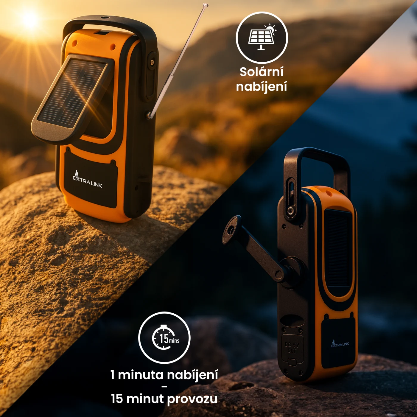 EXTRALINK SOL&Aacute;RN&Iacute; NOUZOV&Eacute; R&Aacute;DIO DYNAMO POWERBANK 6000MAH S BATERKOU SOS