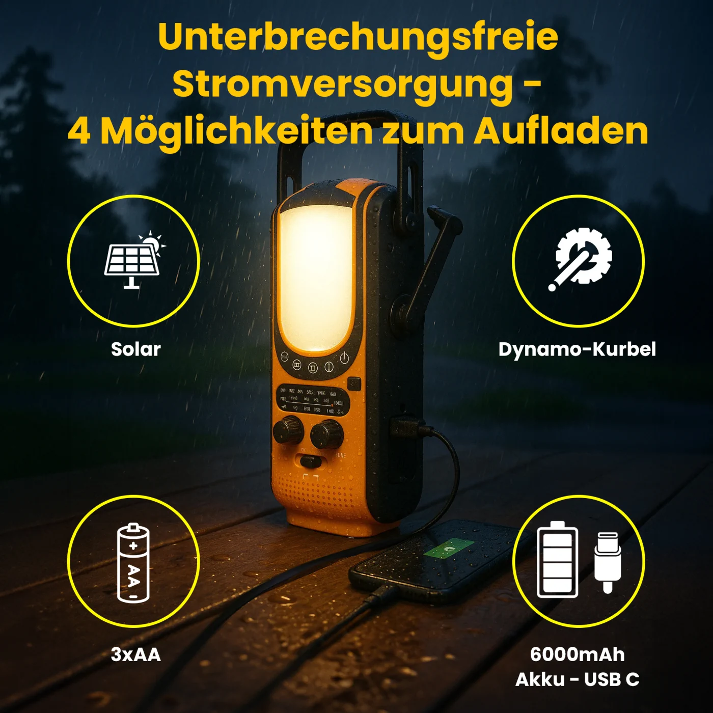 EXTRALINK SOLAR NOTFALLKURBEL RADIO DYNAMO POWERBANK 6000MAH MIT TASCHENLAMPE SOS