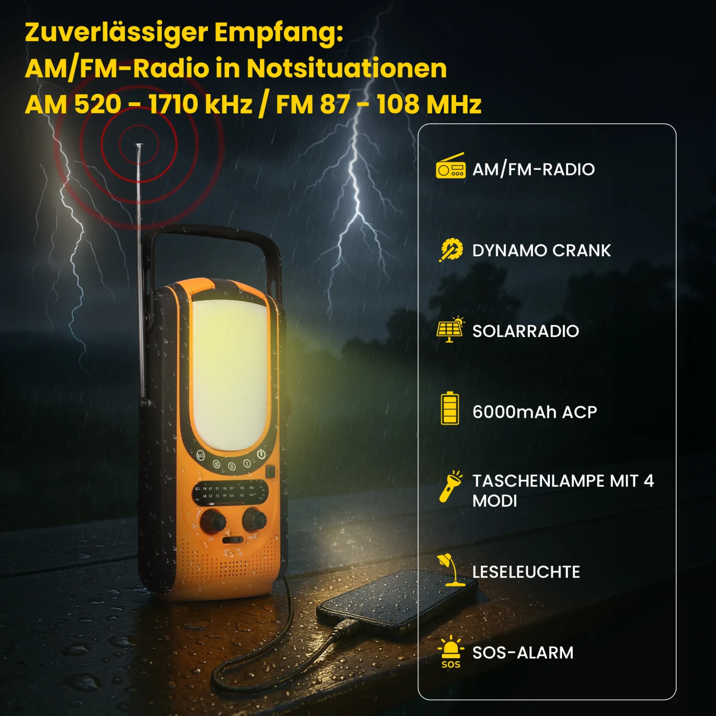 EXTRALINK SOLAR NOTFALLKURBEL RADIO DYNAMO POWERBANK 6000MAH MIT TASCHENLAMPE SOS