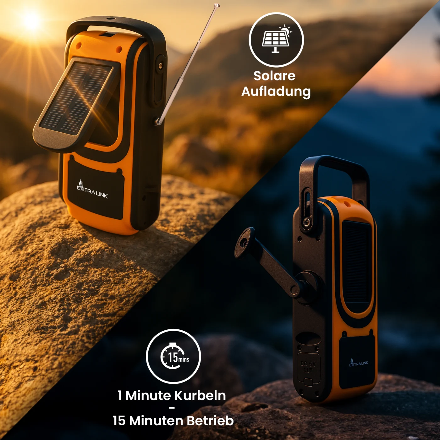 EXTRALINK SOLAR NOTFALLKURBEL RADIO DYNAMO POWERBANK 6000MAH MIT TASCHENLAMPE SOS