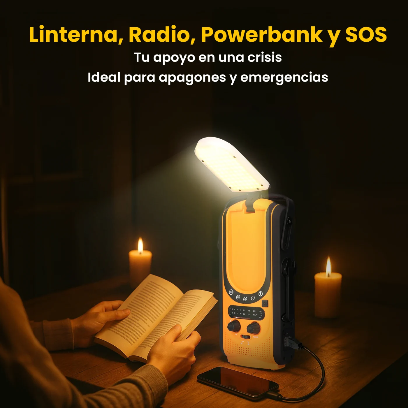 EXTRALINK SOLAR DE EMERGENCIA MANIVELA RADIO DINAMO POWERBANK 6000MAH CON LINTERNA SOS