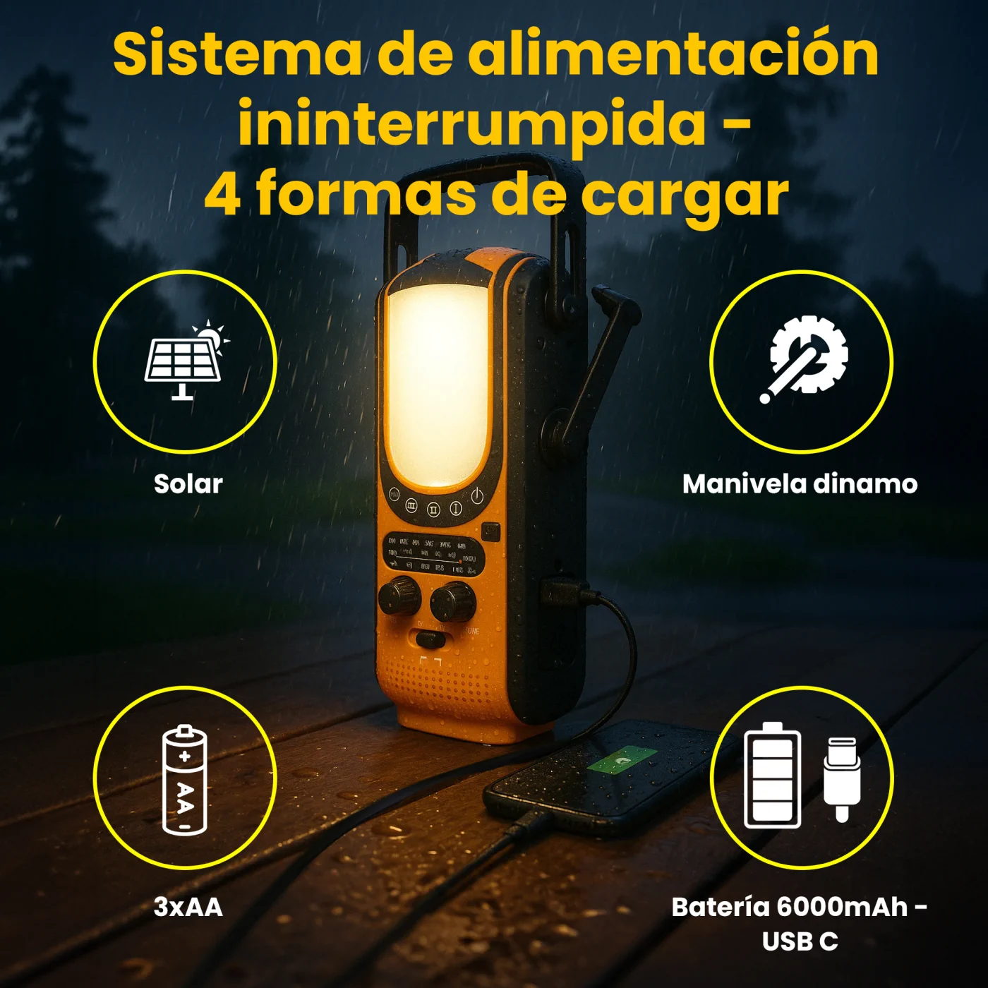 EXTRALINK SOLAR DE EMERGENCIA MANIVELA RADIO DINAMO POWERBANK 6000MAH CON LINTERNA SOS