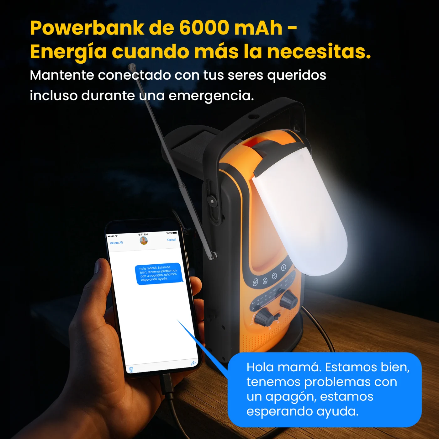 EXTRALINK SOLAR DE EMERGENCIA MANIVELA RADIO DINAMO POWERBANK 6000MAH CON LINTERNA SOS