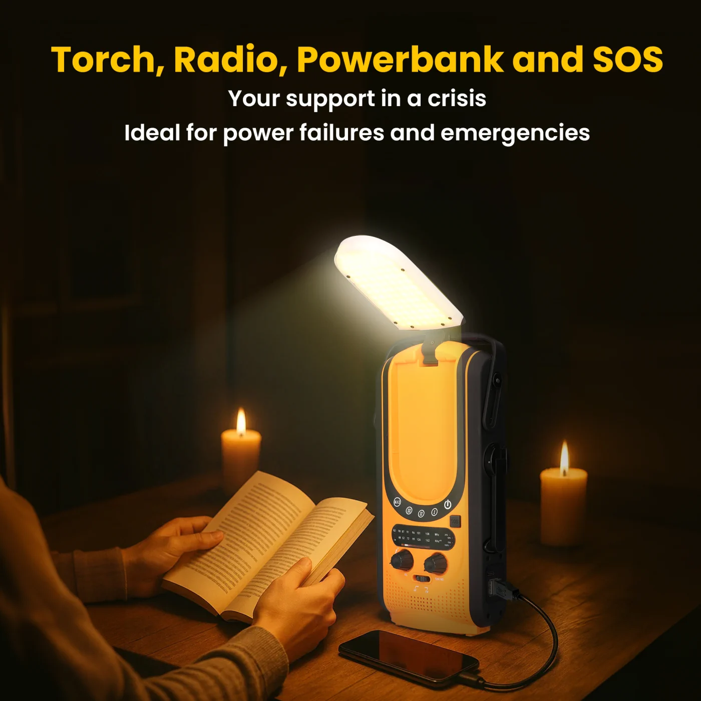 EXTRALINK SOLAR DE EMERGENCIA MANIVELA RADIO DINAMO POWERBANK 6000MAH CON LINTERNA SOS