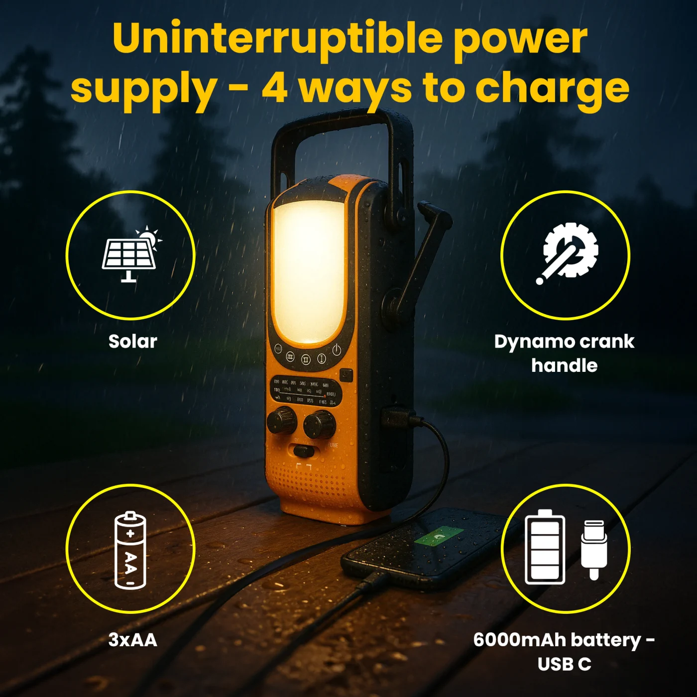 EXTRALINK SOLAR DE EMERGENCIA MANIVELA RADIO DINAMO POWERBANK 6000MAH CON LINTERNA SOS