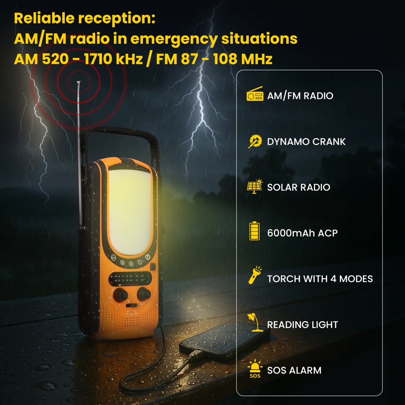 EXTRALINK SOLAR DE EMERGENCIA MANIVELA RADIO DINAMO POWERBANK 6000MAH CON LINTERNA SOS