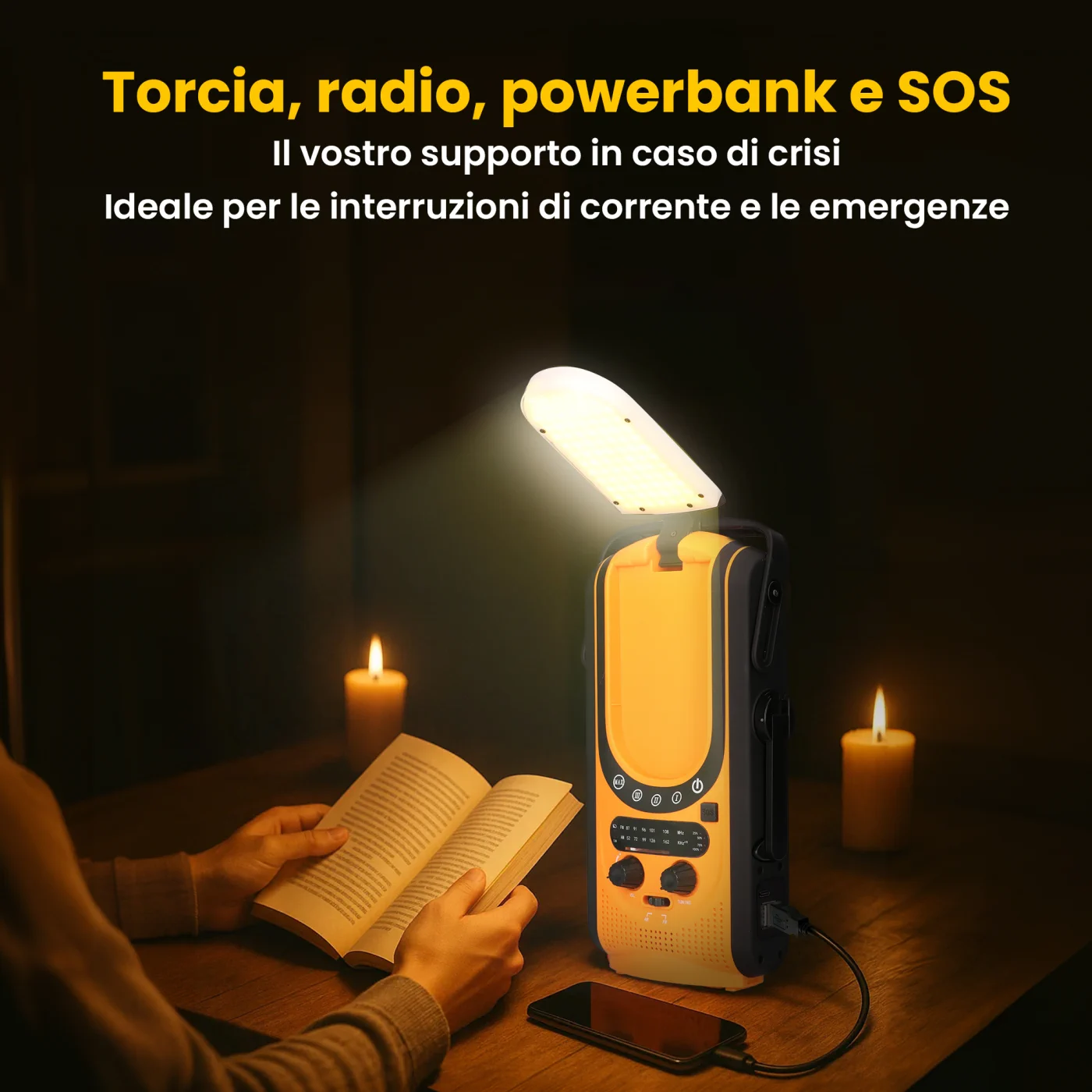 EXTRALINK SOLARE DI EMERGENZA A MANOVELLA RADIO DINAMO POWERBANK 6000MAH CON TORCIA SOS