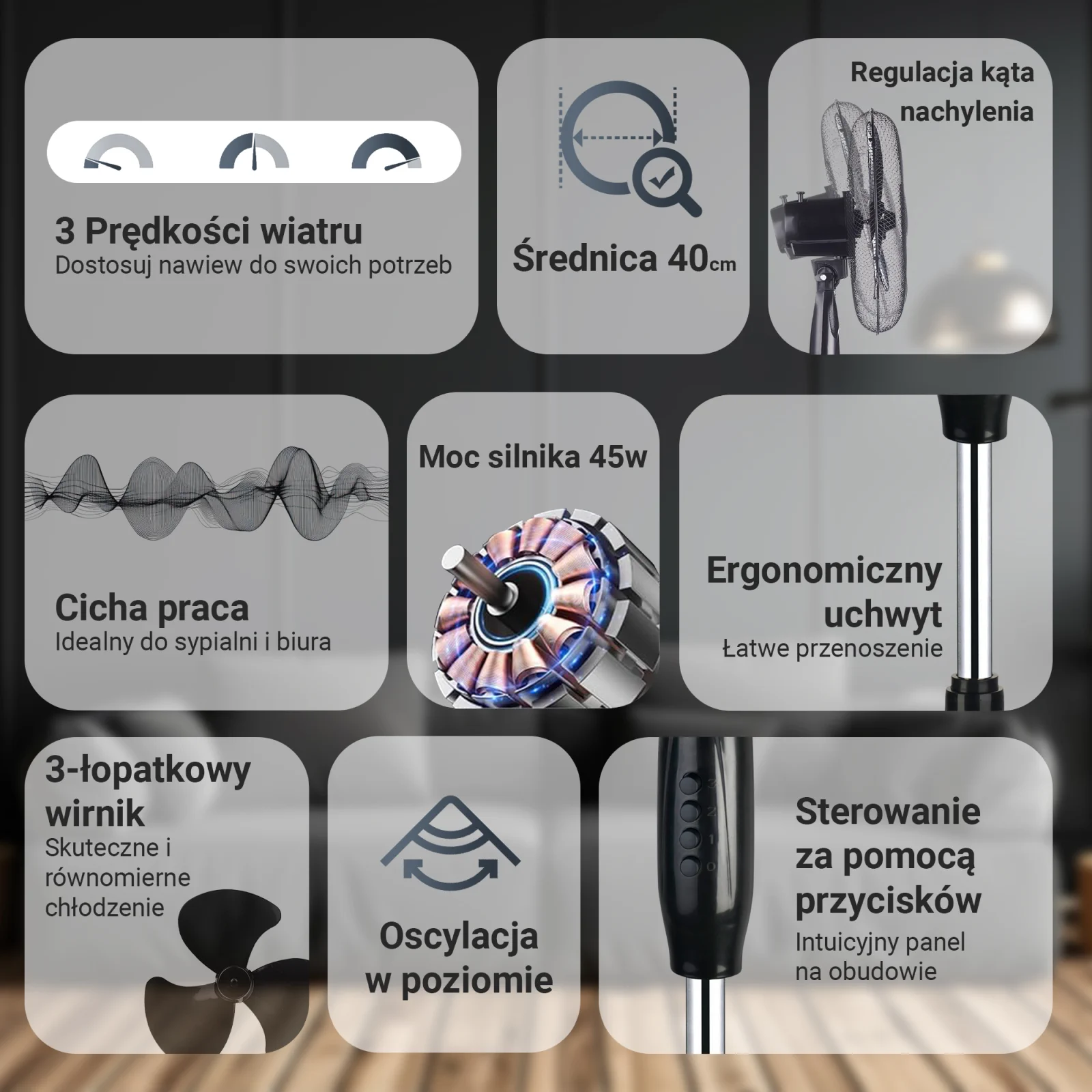 EXTRALINK BRYZA, ESF-40D-WH, STANDLÜFTER, 3 BLÄTTER, 3 GESCHWINDIGKEITSSTUFEN, WEISS batna24