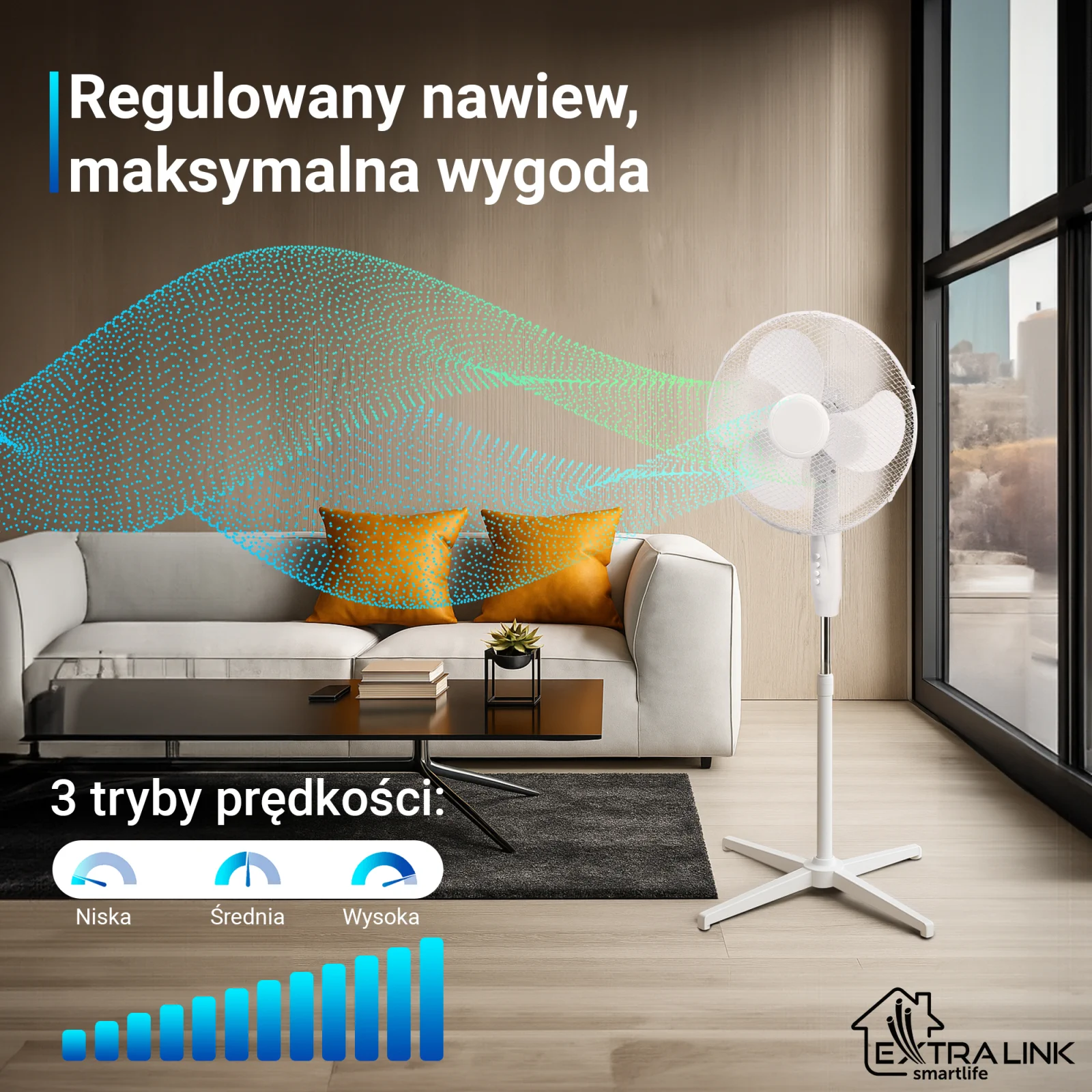 Extralink Breeze ESF-40D-WH Blanco | Ventilador de pie | 3 aspas, 3 velocidades