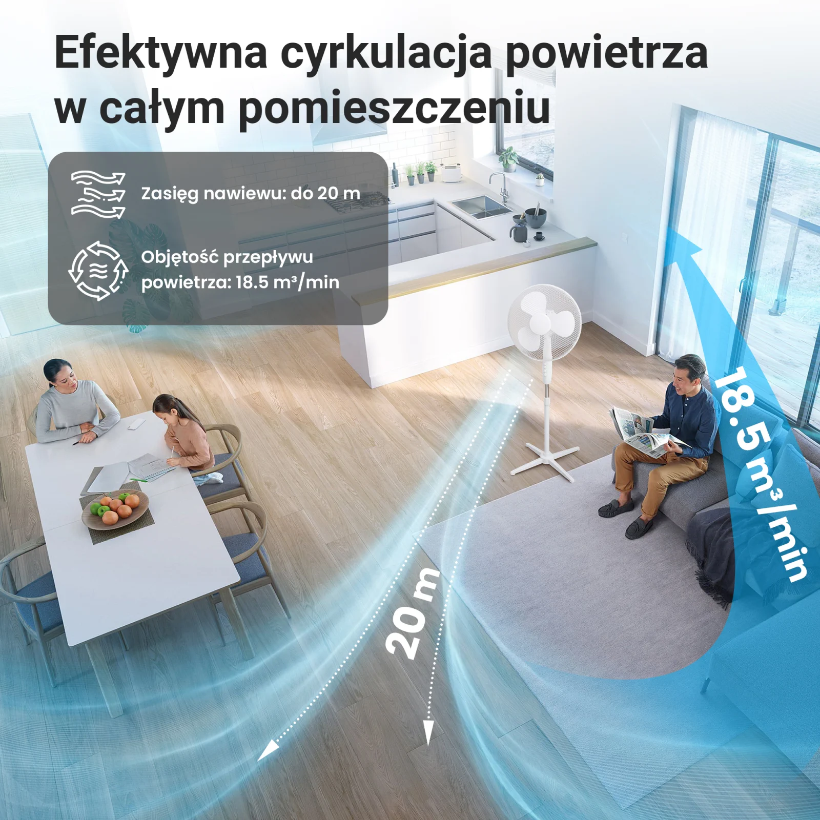 Extralink Breeze ESF-40D-WH Blanco | Ventilador de pie | 3 aspas, 3 velocidades