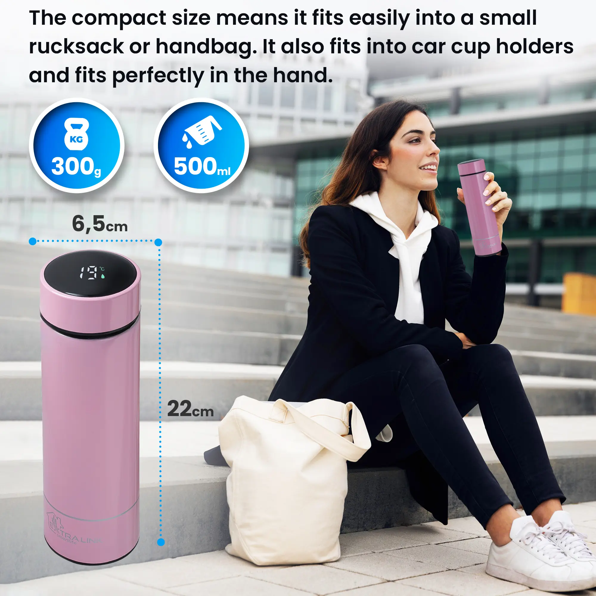 EXTRALINK KUBEK TERMICZNY TERMOS LED BIAŁY batna24