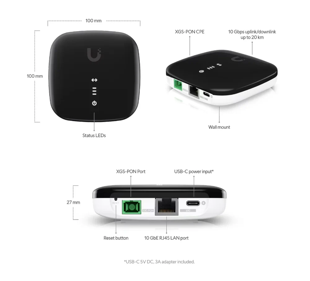 UBIQUITI UISP-FIBER-XGS 10GBPS XGS-PON OPTICAL NETWORK TERMINAL WITH A 10GBE RJ45 LAN batna24