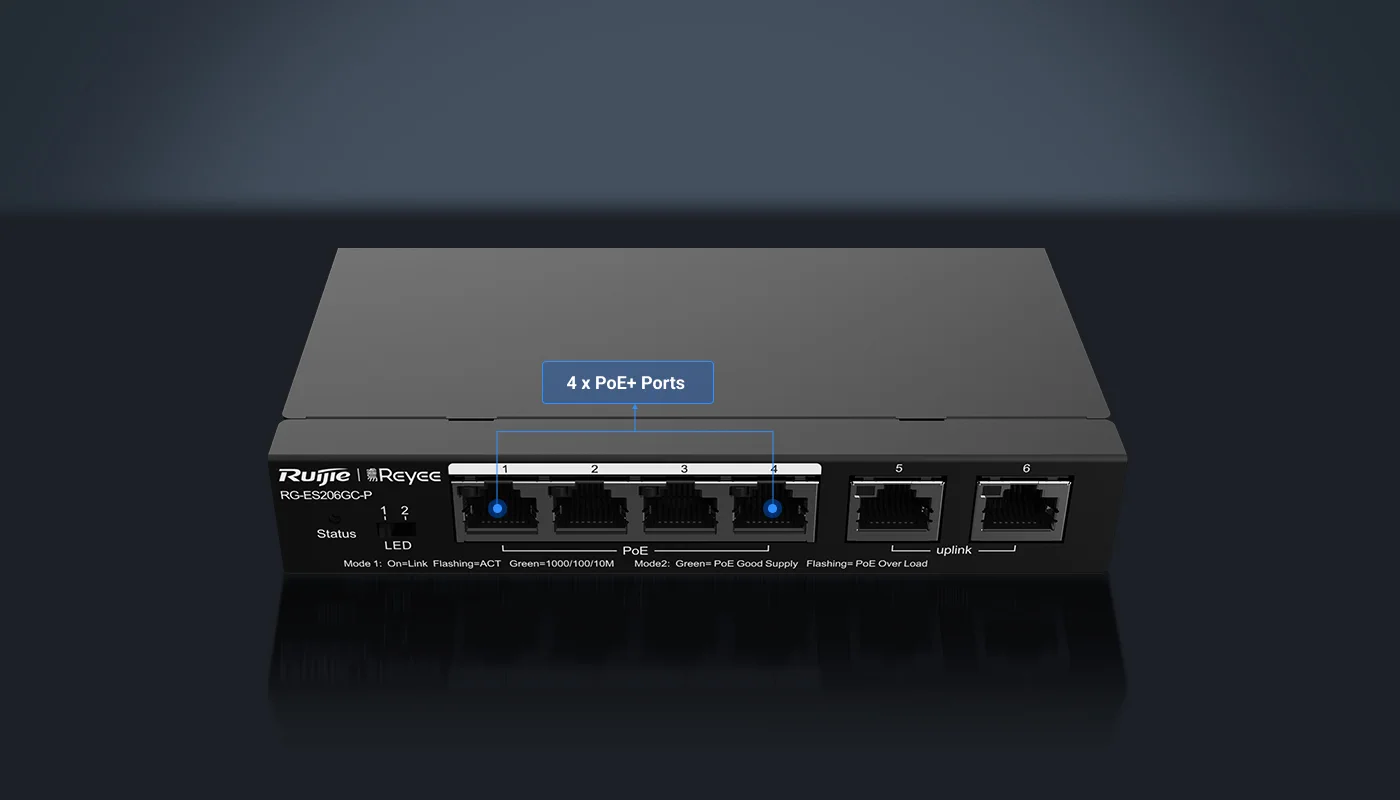 RUIJIE RG-ES206GC-P 6 PORTI GIGABIT SMART CLOUD MANANGED POE SWITCH, 4X POE , 2X UPLINK, 54W batna24