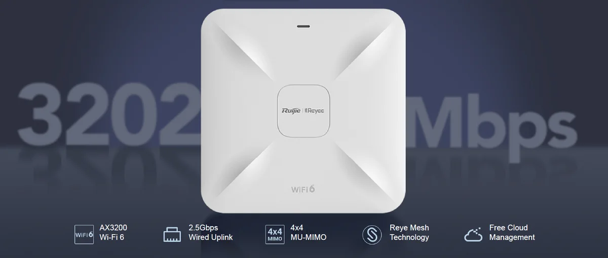 RUIJIE RG-RAP2260(E) PONTO DE ACESSO DE Teto REYEE WI-FI 6 AX3200, 1X 2,5 GE, 1X GE, 120 CLIENTES batna24