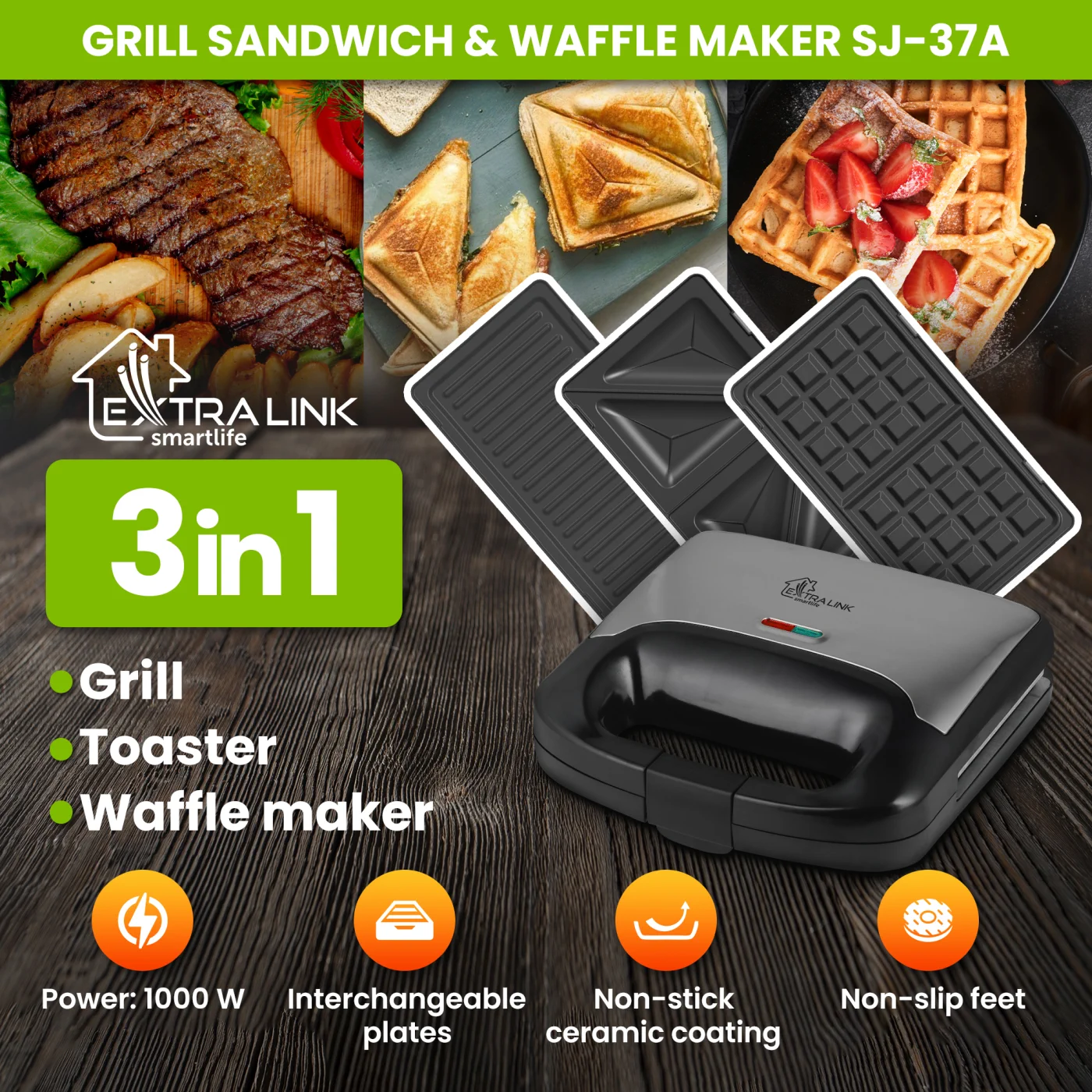 EXTRALINK GRILL SANDWICH & WAFFLE MAKER SJ-37A
