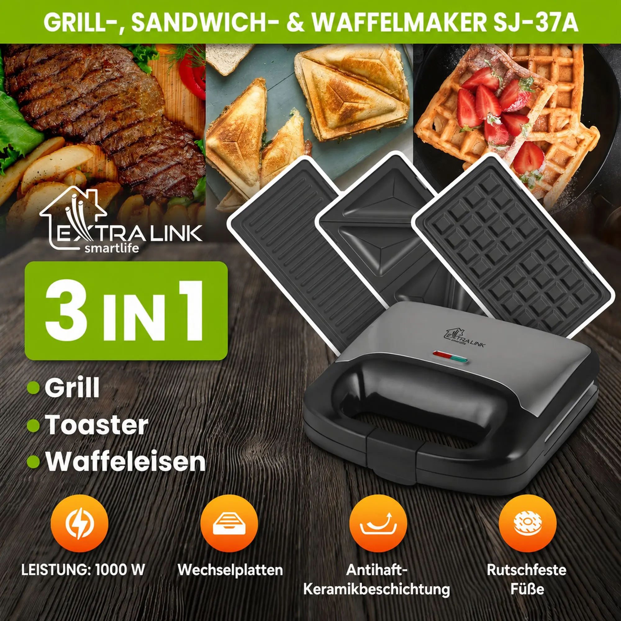 EXTRALINK GRILL SANDWICH & WAFFLE MAKER SJ-37A