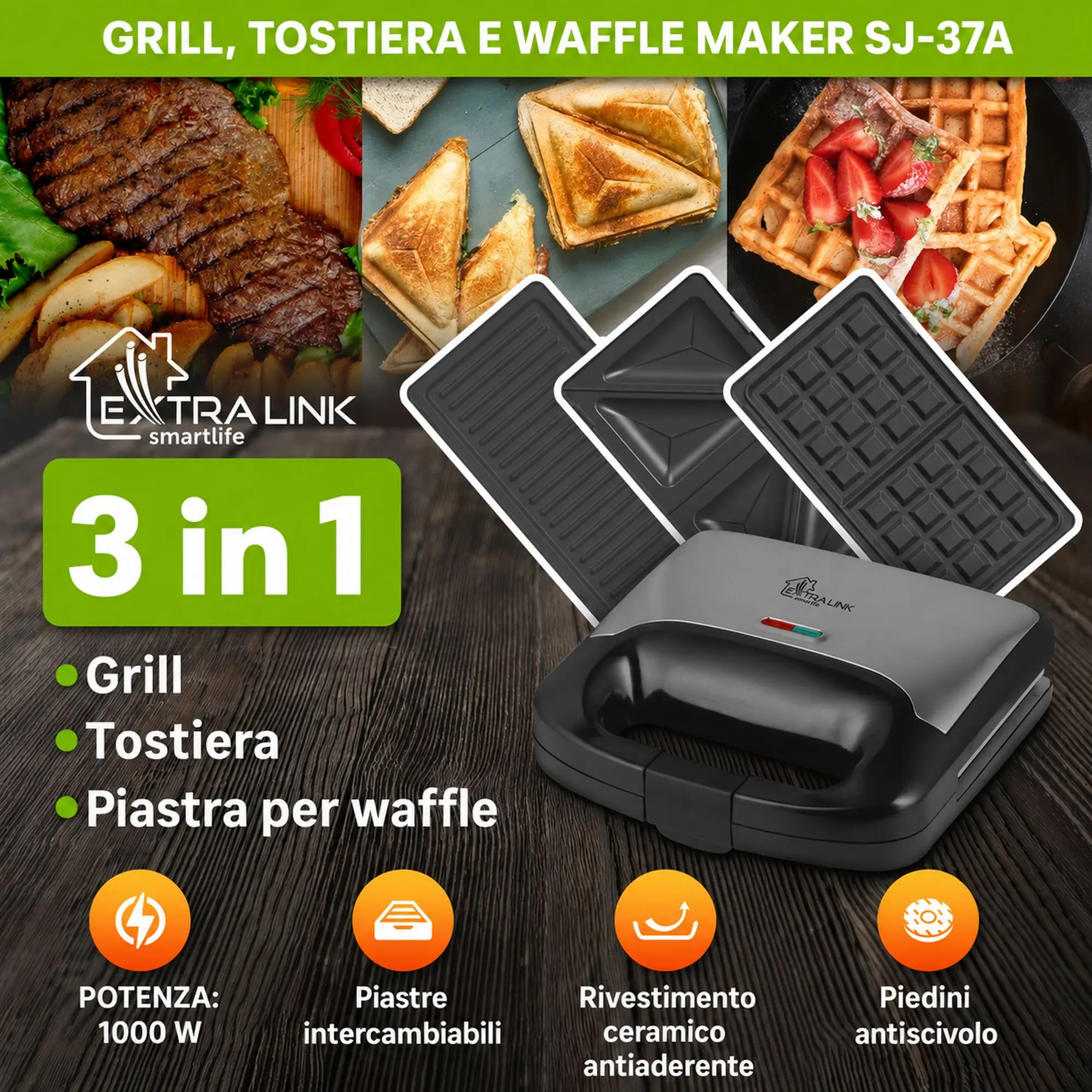 EXTRALINK GRILL SANDWICH & WAFFLE MAKER SJ-37A