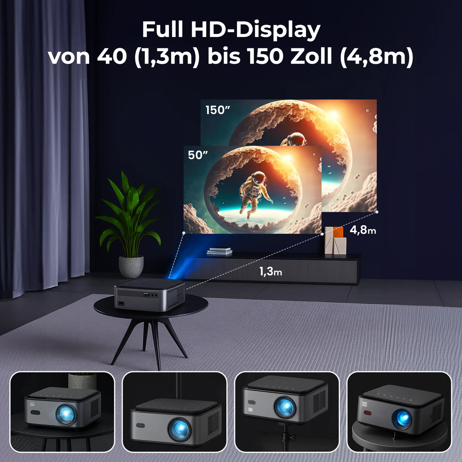 EXTRALINK SMART LIFE VISION PRO Tischprojektor mit einer Bildschirmdiagonale von bis zu 150 Zoll