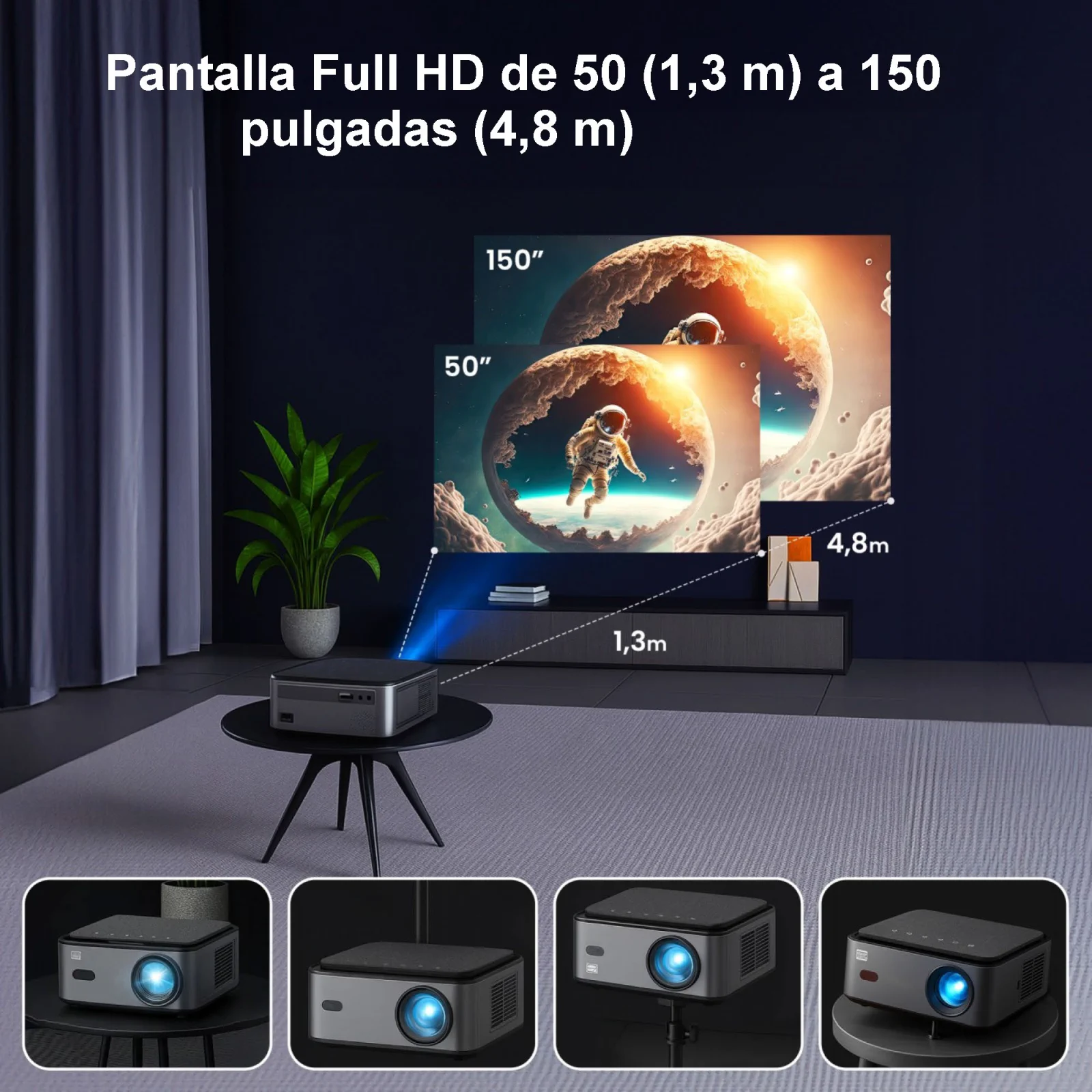 Proyector de sobremesa EXTRALINK SMART LIFE VISION PRO con pantalla de hasta 150 pulgadas