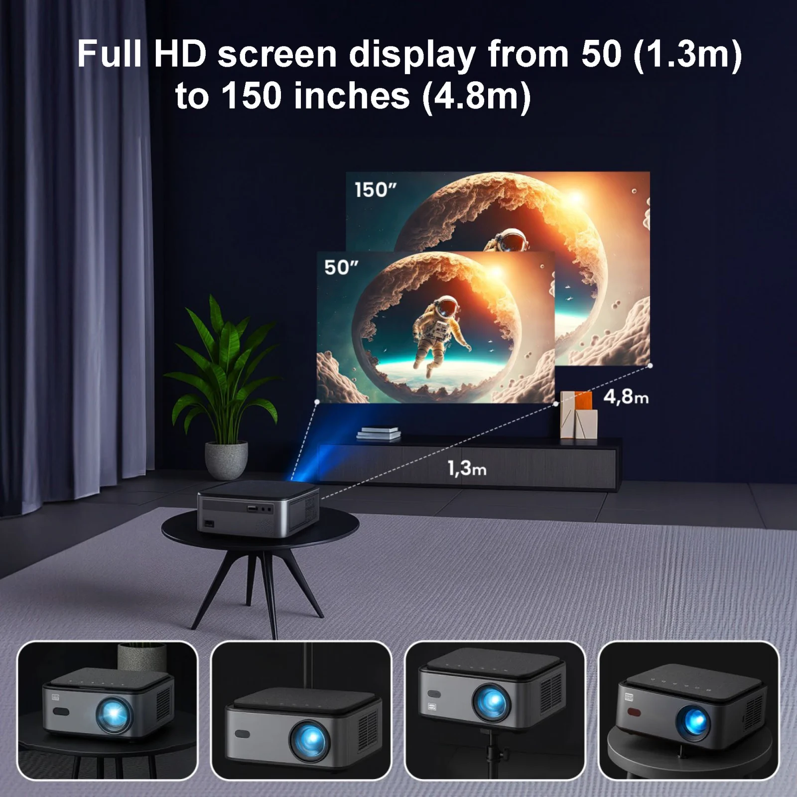 EXTRALINK SMART LIFE VISION PRO table top projector displaying images up to 150 inches