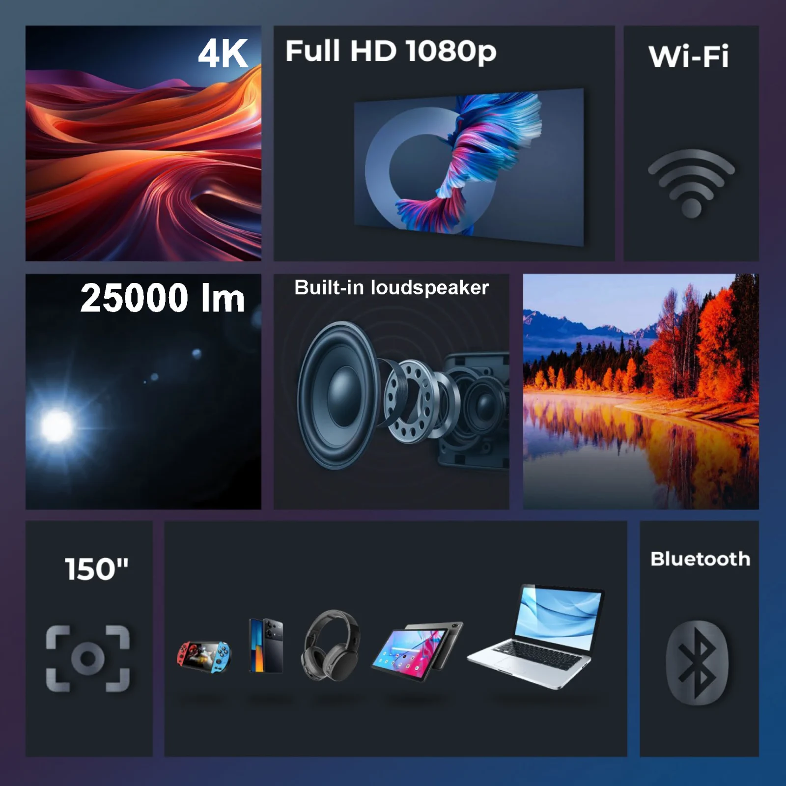 EXTRALINK SMART LIFE VISION PRO projector with 4k full hd wifi 25000lm 150