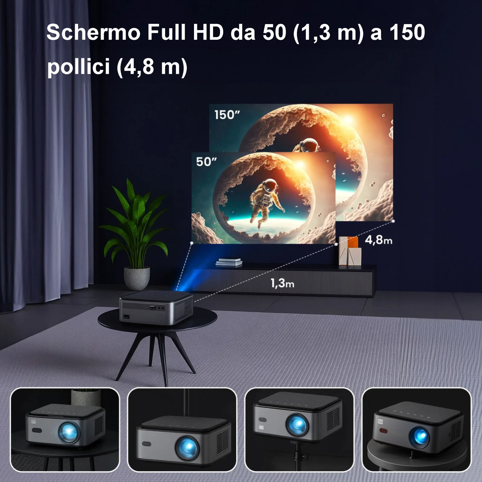 Proiettore da tavolo EXTRALINK SMART LIFE VISION PRO con visualizzazione fino a 150 pollici