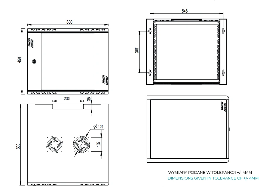 ARMARIO RACK MURAL EXTRALINK PREMIUM 9U 600X600 NEGRO