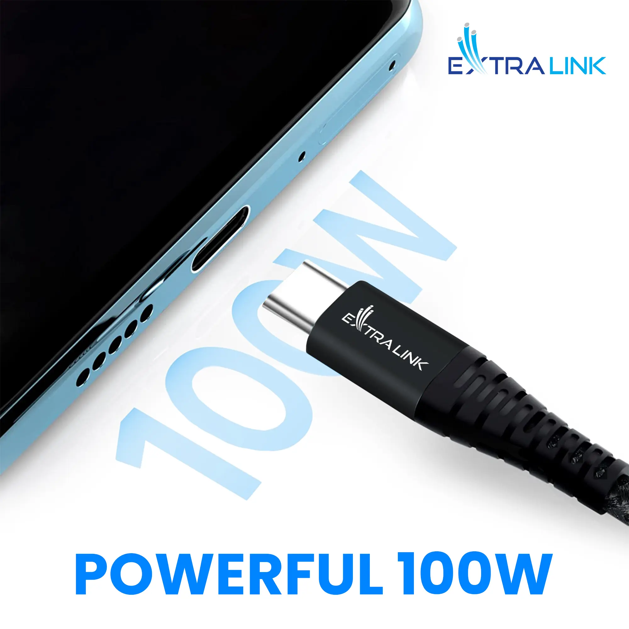 EXTRALINK SMART LIFE CABLE 100W, USB-C - USB-C, 200CM, NYLON BRAIDED, 20V 5A 480MBPS, BLACK, CABESL02