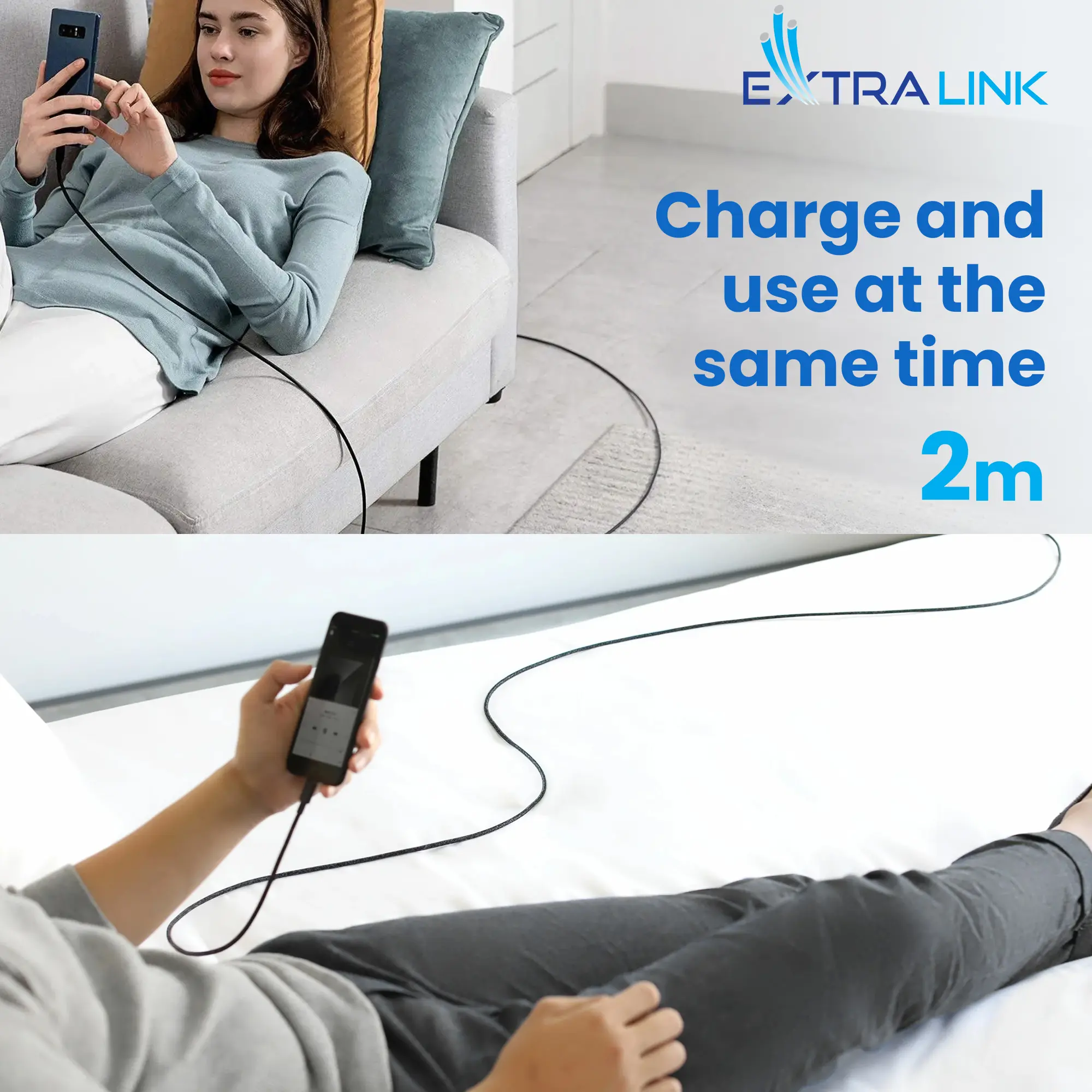 EXTRALINK SMART LIFE CABLE 100W, USB-C - USB-C, 200CM, NYLON BRAIDED, 20V 5A 480MBPS, BLACK, CABESL02