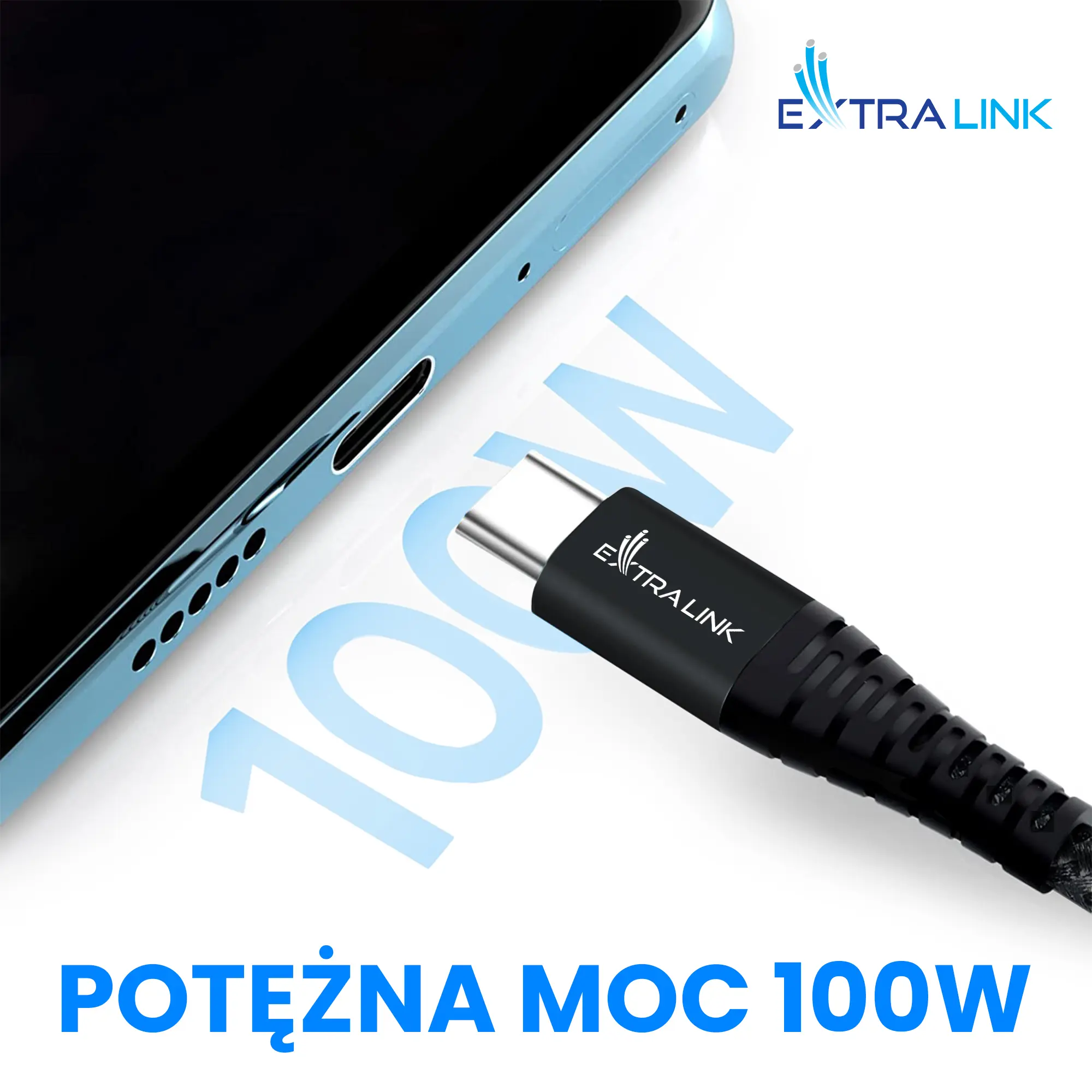 EXTRALINK SMART LIFE CABLE 100W, USB-C - USB-C, 200CM, NYLON BRAIDED, 20V 5A 480MBPS, BLACK, CABESL02