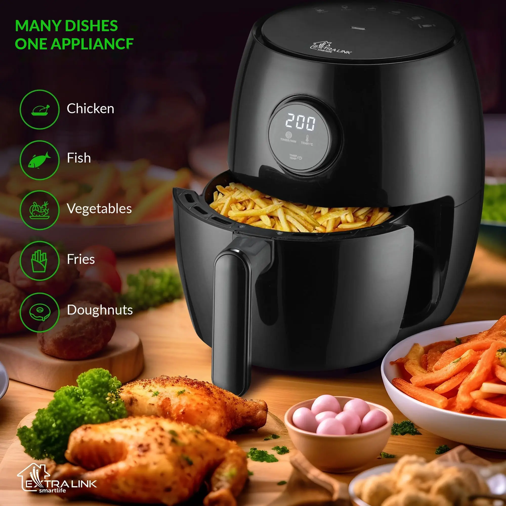 Extralink Smart Life Air Fryer SJ-200 2L EU | Fryer | 1000W