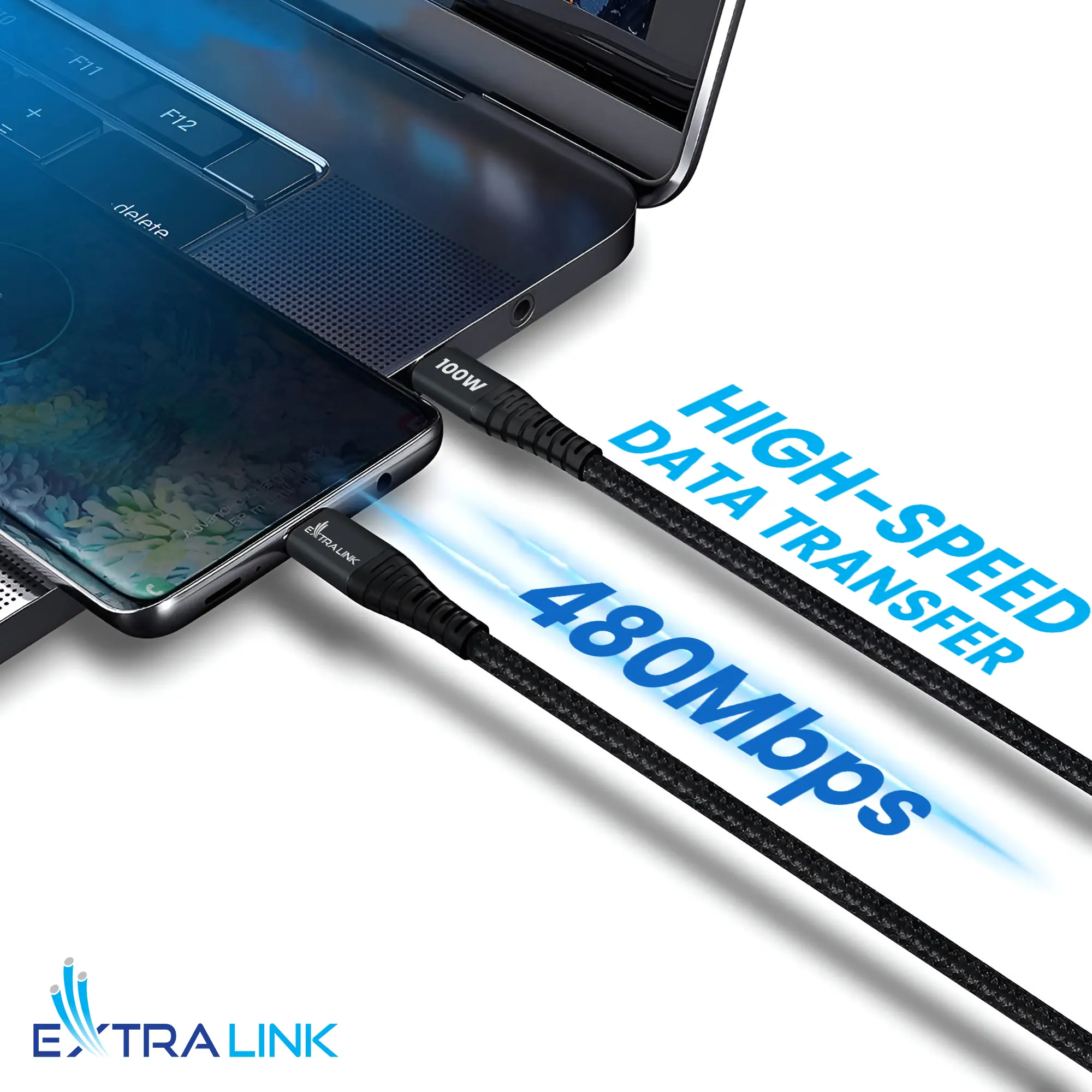 Extralink Smart Life Cabo USB tipo C para Lightning entrançado Preto