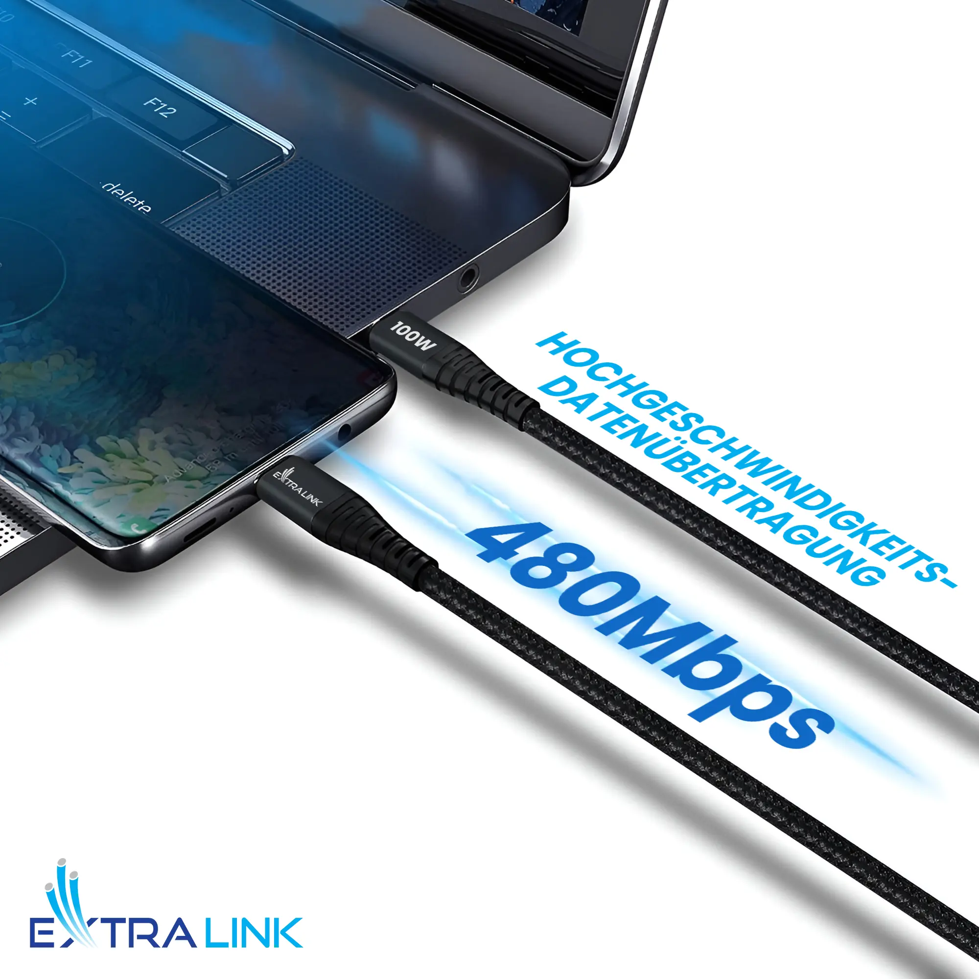 Extralink Smart Life USB Typ-C zu Lightning Kabel geflochten Schwarz